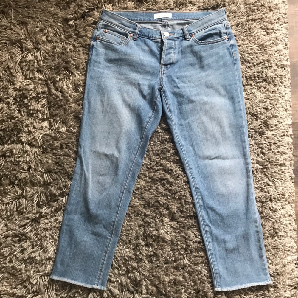 LOFT Mid-light wash denim boyfriend pant